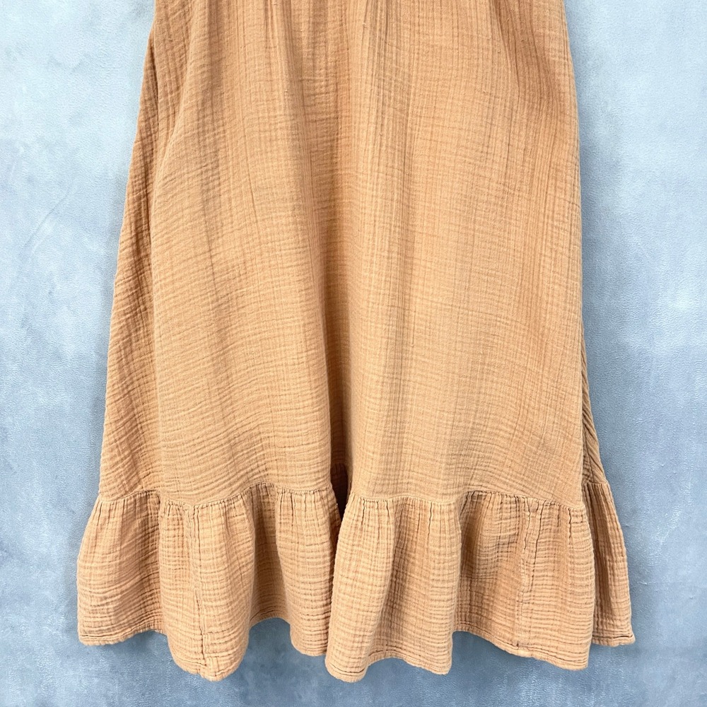 Aerie Dress Womens Medium Orange Cotton Gauze Henley Boho Ruffle Hem Minimalist - Picture 4 of 13